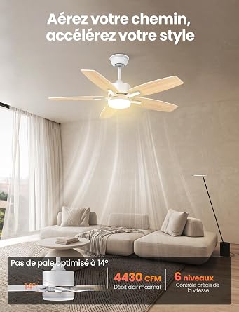 A: Silencieux Ventilateur Plafond avec Lumiere et Telecommande,