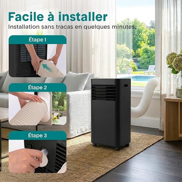 Climatiseur Mobile 9000 BTU 2,0 kW – Climatiseur Portable avec Évacuation