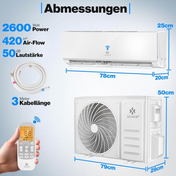 KESSER® Climatiseur SET Split WiFi/application – Refroidissement A++/chauffage A+