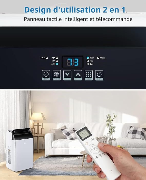 Climatisation portable 3 en 1 10000 BTU – Refroidissement, Ventilation, déshumidification – Silencieux