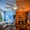 Airwit 132 cm Ventilateur de Plafond avec Lumière, Pales Double Face Bois & Argent, Silencieux pour Chambre et Salon,