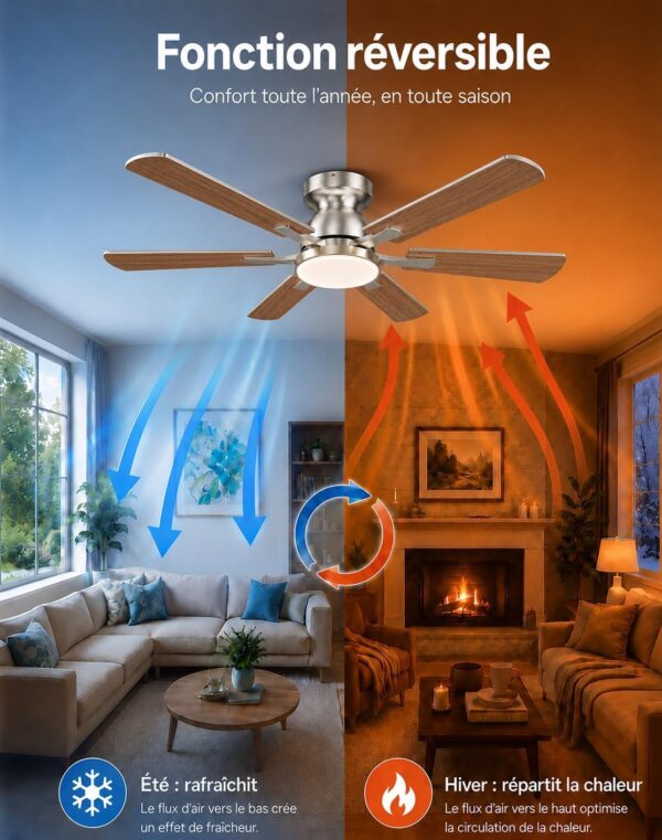 Airwit 132 cm Ventilateur de Plafond avec Lumière, Pales Double Face Bois & Argent, Silencieux pour Chambre et Salon,