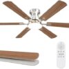 Airwit 132 cm Ventilateur de Plafond avec Lumière, Pales Double Face Bois & Argent, Silencieux pour Chambre et Salon,