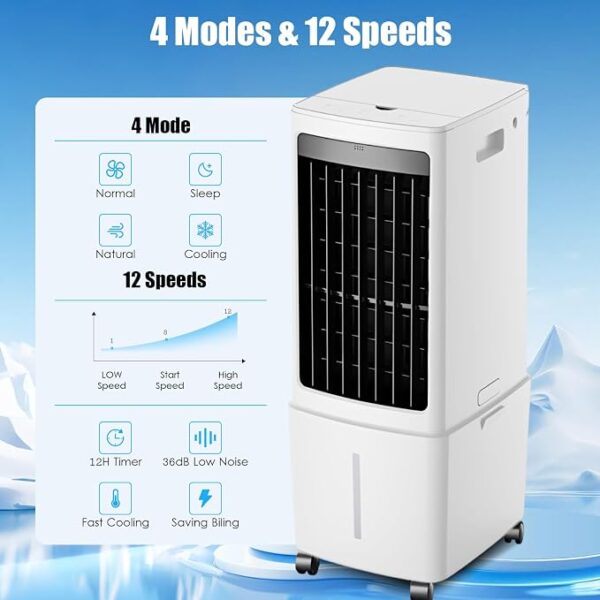 Climatiseur Mobile avec Télécommande, Minuterie 1-12h, Oscillation 60°
