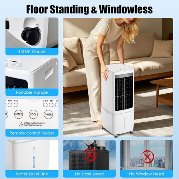 Climatiseur Mobile avec Télécommande, Minuterie 1-12h, Oscillation 60°