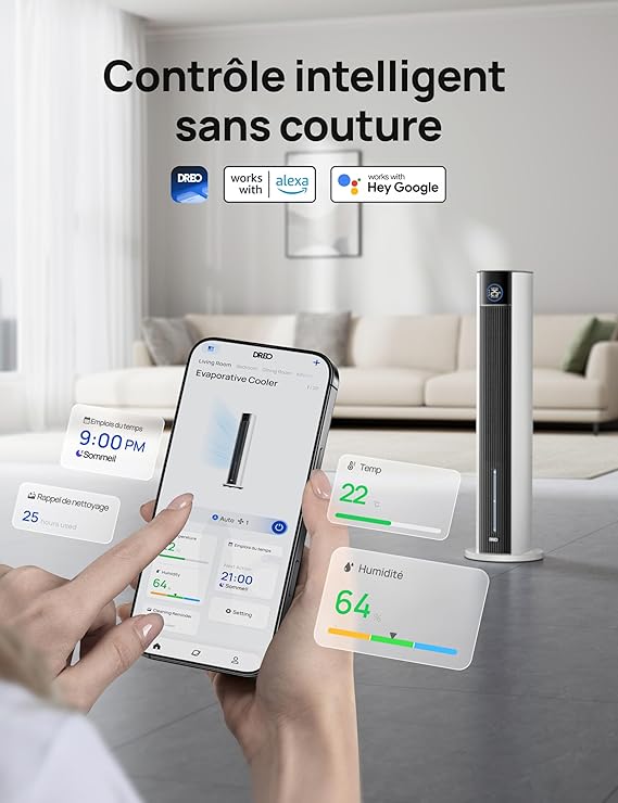 DREO Ventilateur Tour avec refroidissement par eau , blanc