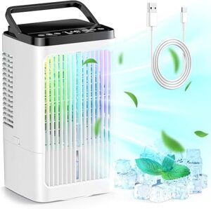 Climatiseur Mobile Silencieux, Rafraichisseur d'air avec 4 Vitesses, Oscillation à 90°, 2 Modes de Brumisation, Minuteries pour Cuisine Chambre Bureau