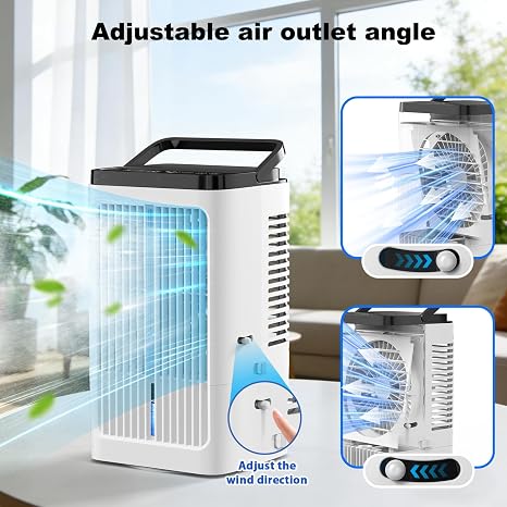 Climatiseur Mobile Silencieux, Rafraichisseur d'air avec 4 Vitesses, Oscillation à 90°, 2 Modes de Brumisation, Minuteries pour Cuisine Chambre Bureau