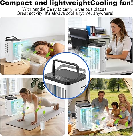 Climatiseur Mobile Silencieux, Rafraichisseur d'air avec 4 Vitesses, Oscillation à 90°, 2 Modes de Brumisation, Minuteries pour Cuisine Chambre Bureau