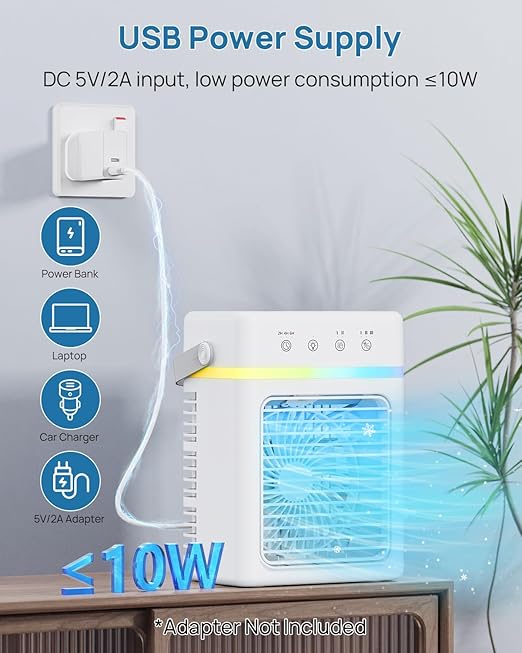 A nouveau :Mini Climatiseur Mobile avec Réservoir d’Eau 900ML - Refroidisseur d’Air 3 Puissances d’Air, Climatiseur Portable 2