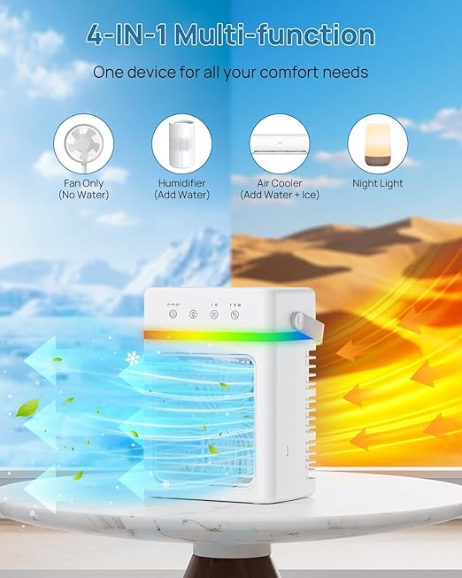 A nouveau :Mini Climatiseur Mobile avec Réservoir d’Eau 900ML - Refroidisseur d’Air 3 Puissances d’Air, Climatiseur Portable 2