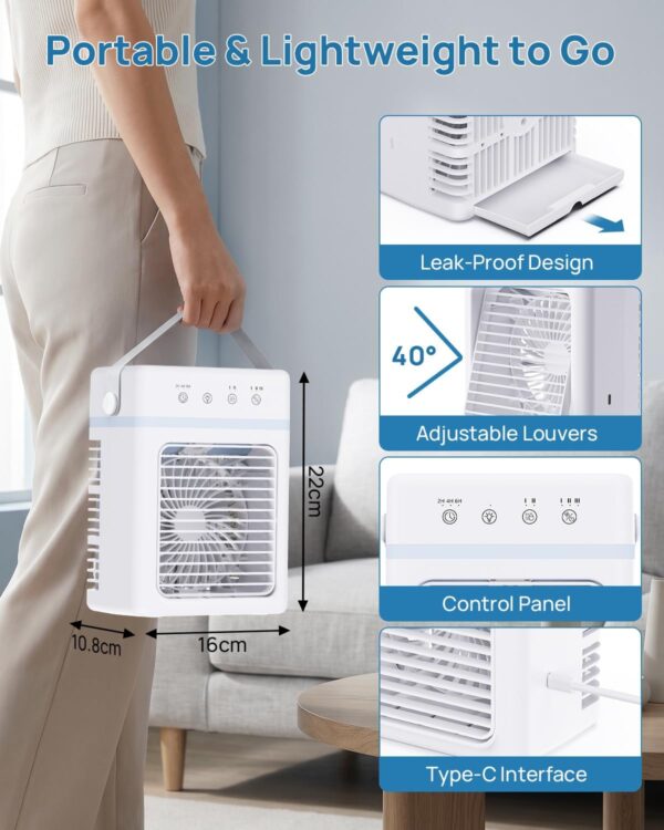 A nouveau :Mini Climatiseur Mobile avec Réservoir d’Eau 900ML - Refroidisseur d’Air 3 Puissances d’Air, Climatiseur Portable 2