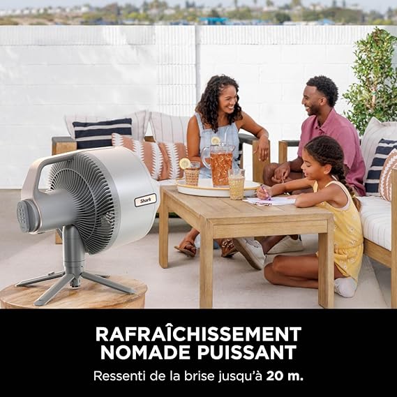 A nouveau :Shark FlexBreeze Pro Mist Ventilateur intérieur/extérieur sans fil, brumisateur portable, portée 20 m, sur pied ou de table, 5 vitesses, silencieux, télécommande, dove, FA300WHEU
