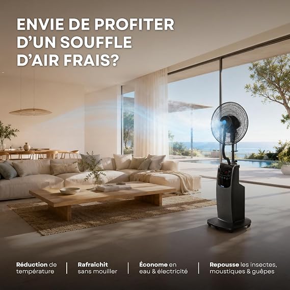 Ventilateur Brumisateur Intérieur sur Pied 135 cm - Rafraîchissement Puissant