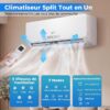 A nouveau : Climatiseur Reversible 9000 BTU 2,6 KW, Climatiseur Split R32 avec Chauffage, Refroidissement