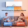 A nouveau : Climatiseur Reversible 9000 BTU 2,6 KW, Climatiseur Split R32 avec Chauffage, Refroidissement