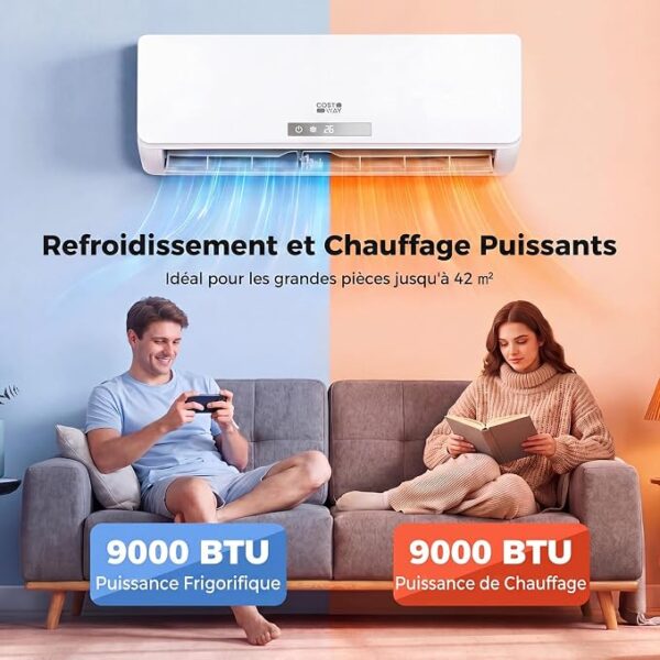 A nouveau : Climatiseur Reversible 9000 BTU 2,6 KW, Climatiseur Split R32 avec Chauffage, Refroidissement