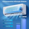 A nouveau : Climatiseur Reversible 9000 BTU 2,6 KW, Climatiseur Split R32 avec Chauffage, Refroidissement