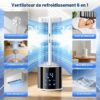 Climatiseur portable 6 en 1, ventilateur 3 vitesses, mode tempête, vent du sommeil,