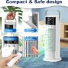 Climatiseur Mobile avec reservoir 4 en 1 rafraichisseur d'air silencieux avec 4 Vitesses, Mode Tempête, 2 Modes de pulvérisation, Minuterie et Oscillation à 90° pour Chambre et Bureau