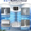 Climatiseur Mobile avec reservoir 4 en 1 rafraichisseur d'air silencieux avec 4 Vitesses, Mode Tempête, 2 Modes de pulvérisation, Minuterie et Oscillation à 90° pour Chambre et Bureau